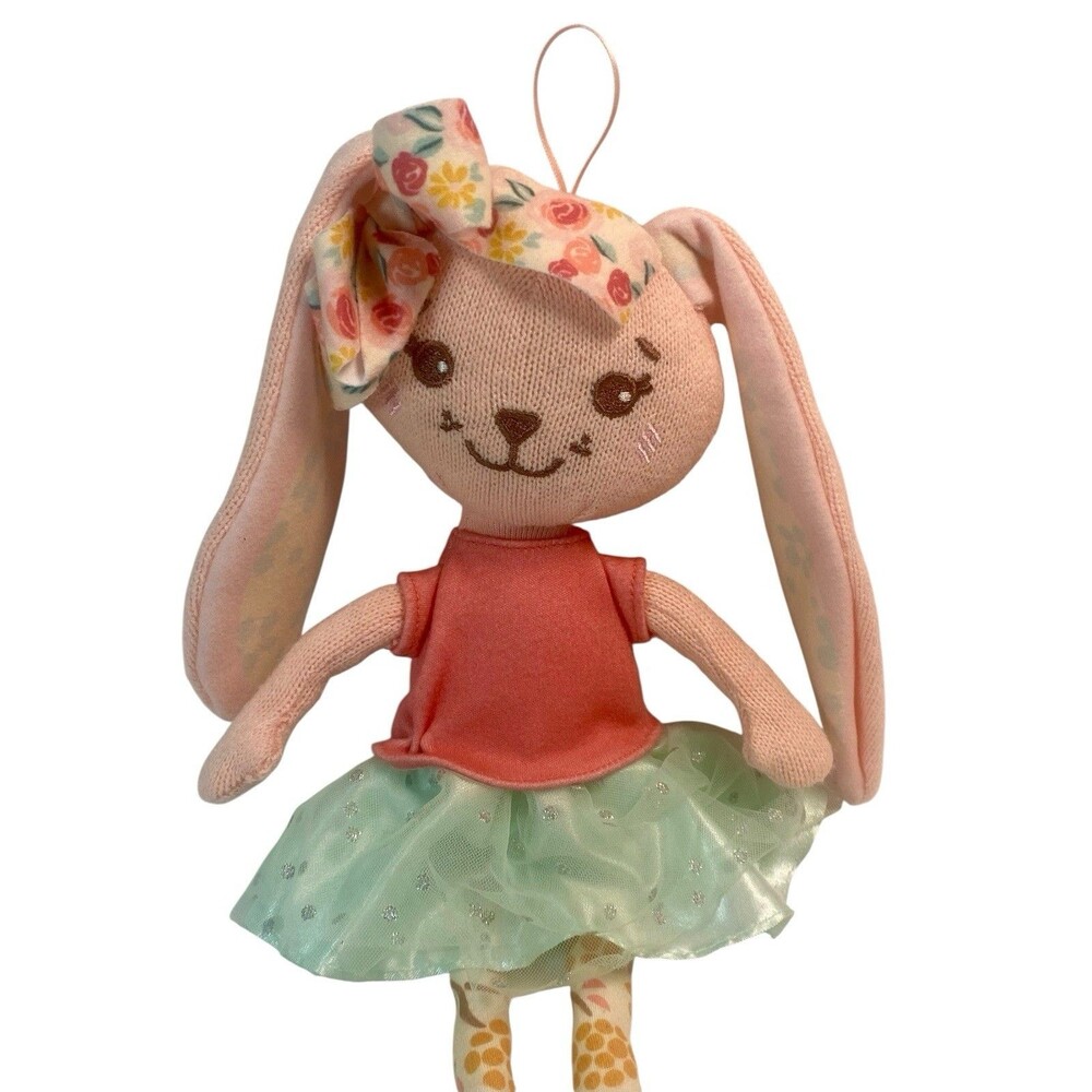 Bunny Rabbit Plush Pink Knit Fabric Stuffed Toy 12" Soft w Tutu Sunny Days